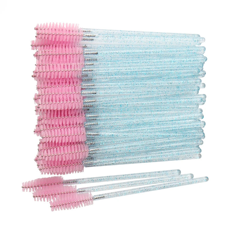 50 pcs Cosmetic Eyelash Brush Crystal Mascara Wands Applicator Diamond Eyelashes brushes Disposable Make Up brushes Tools