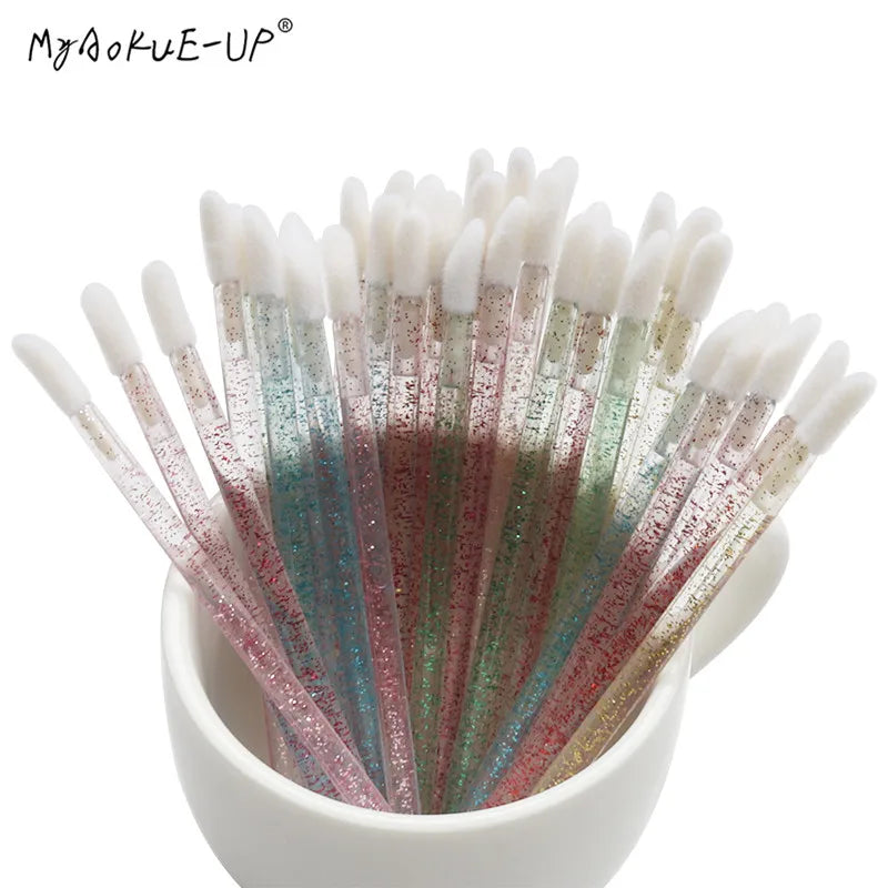 50 pcs Crystal Mascara Wands Applicator Diamond Disposable Lip brushes Cosmetic Eyelash Brush women Make Up brushes Tools