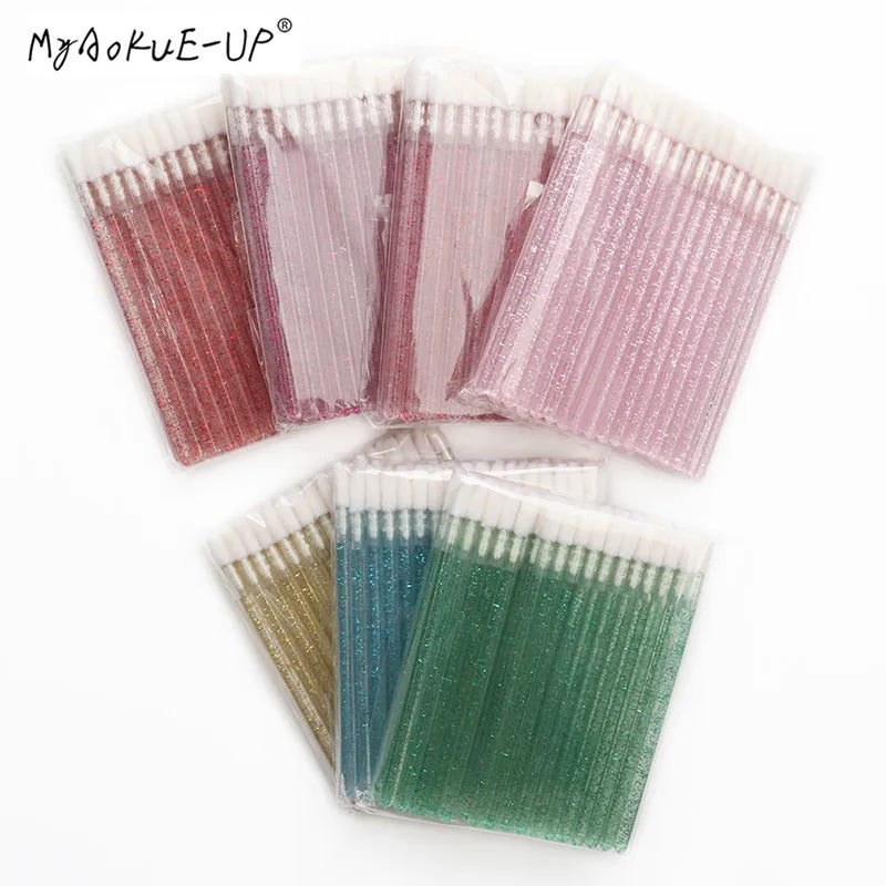 50 pcs Crystal Mascara Wands Applicator Diamond Disposable Lip brushes Cosmetic Eyelash Brush women Make Up brushes Tools