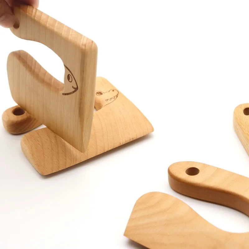 Wooden Knife Kids Cooking Toys Safe Knives Cutting Fruit Vegetable Chopper Kitchen Toy Montessori Education Tools For Toddlers