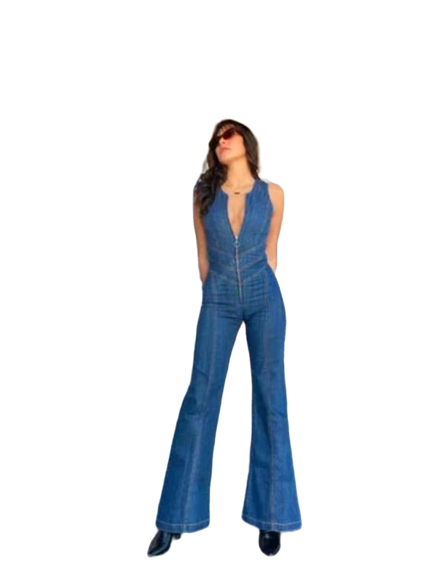 Spring Slim Fit Slimming Fashion Street Retro Style High Waist Denim Jumpsuit