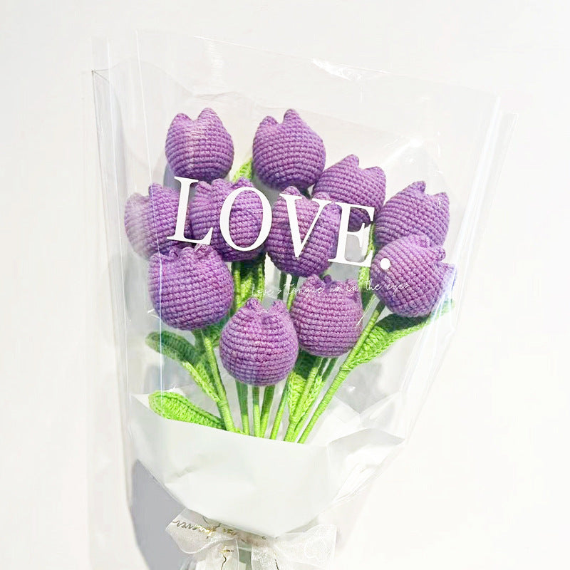 Hand-woven Wool Simulation Bouquet Tulip Creative Flower