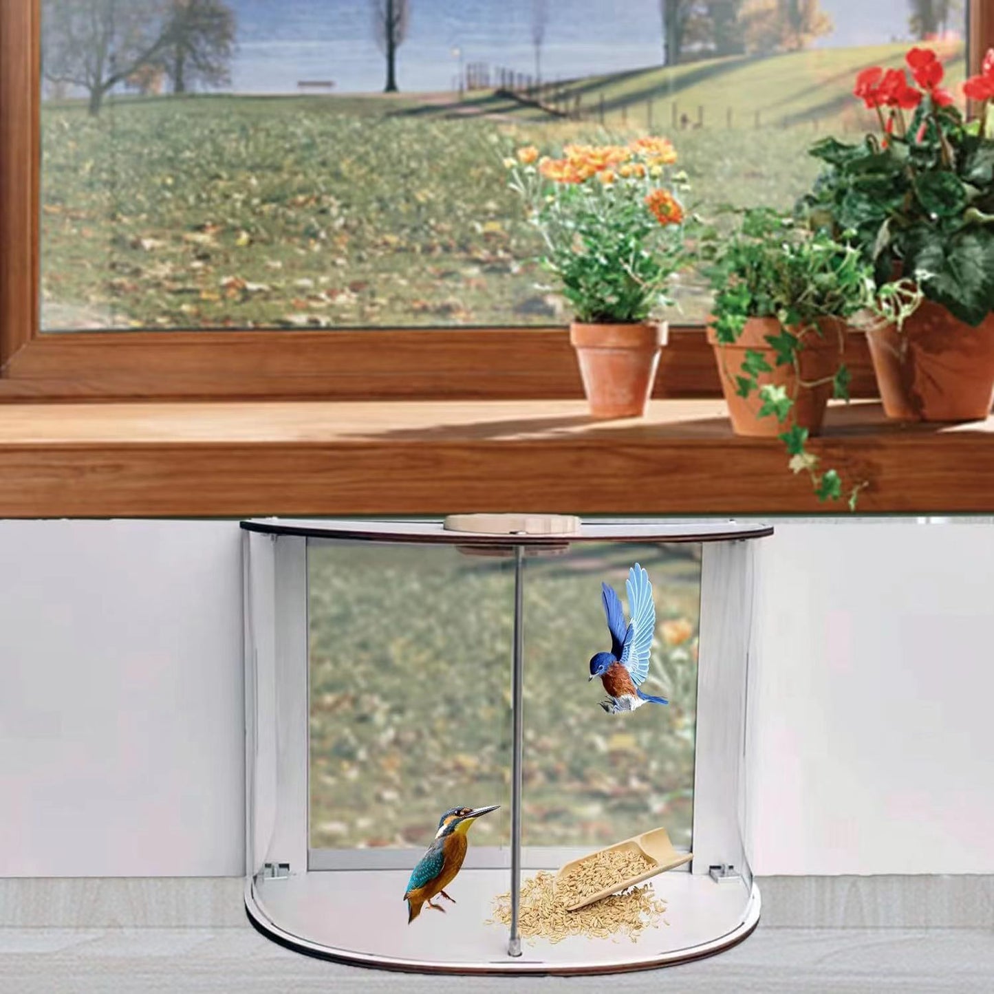 Indoor Window Bird Feeder 180 Degrees Can Watch Wooden Bird Nest