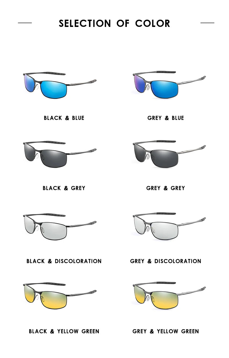 Brand Photochromic Men Polarized Sunglasses Male Metal Square Glasses Driving Sun Glasses UV400 Outdoor Sports Cycling Goggles