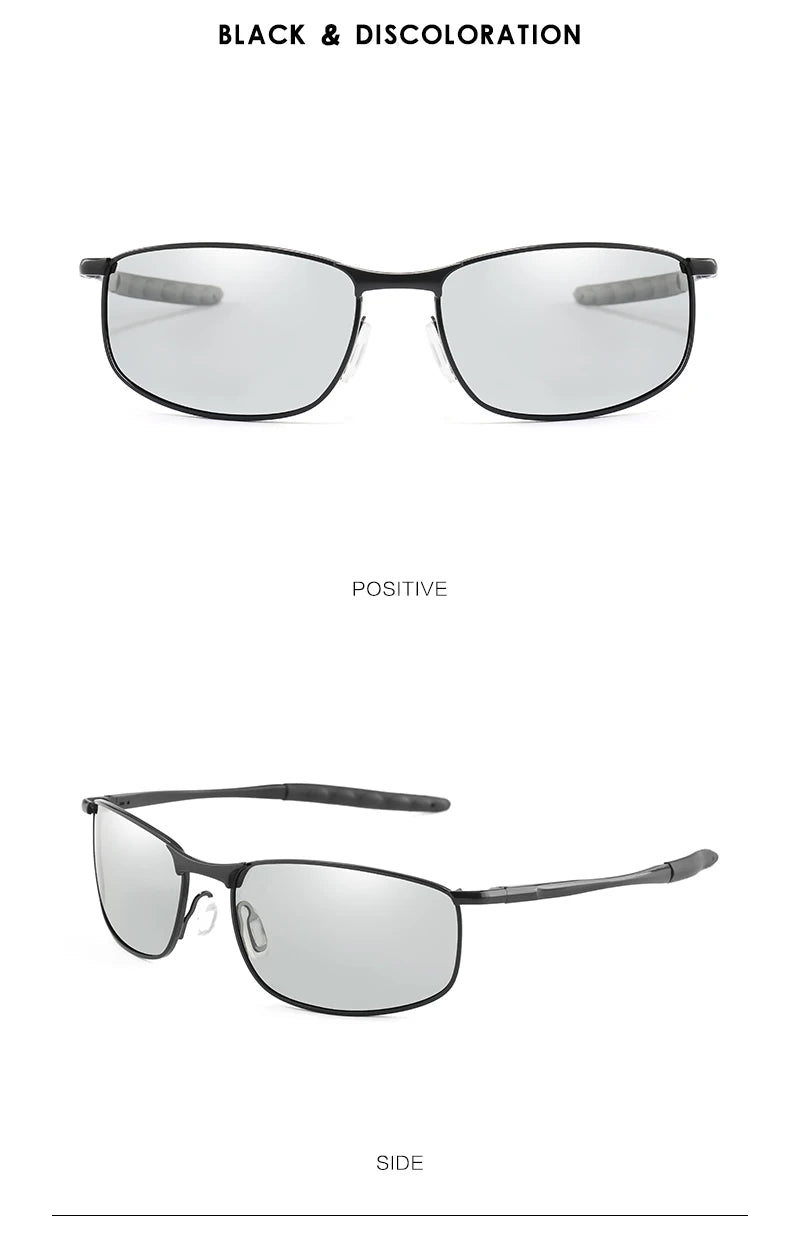 Brand Photochromic Men Polarized Sunglasses Male Metal Square Glasses Driving Sun Glasses UV400 Outdoor Sports Cycling Goggles