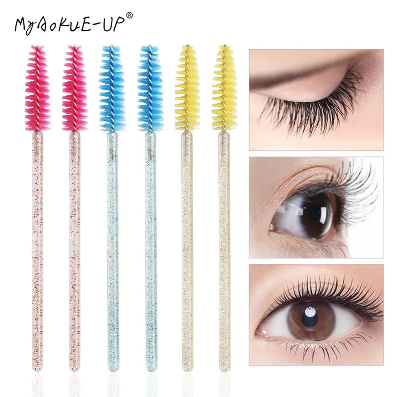 50 pcs Cosmetic Eyelash Brush  Crystal Mascara Wands Applicator Diamond Eyelashes brushes Disposable Make Up brushes Tools