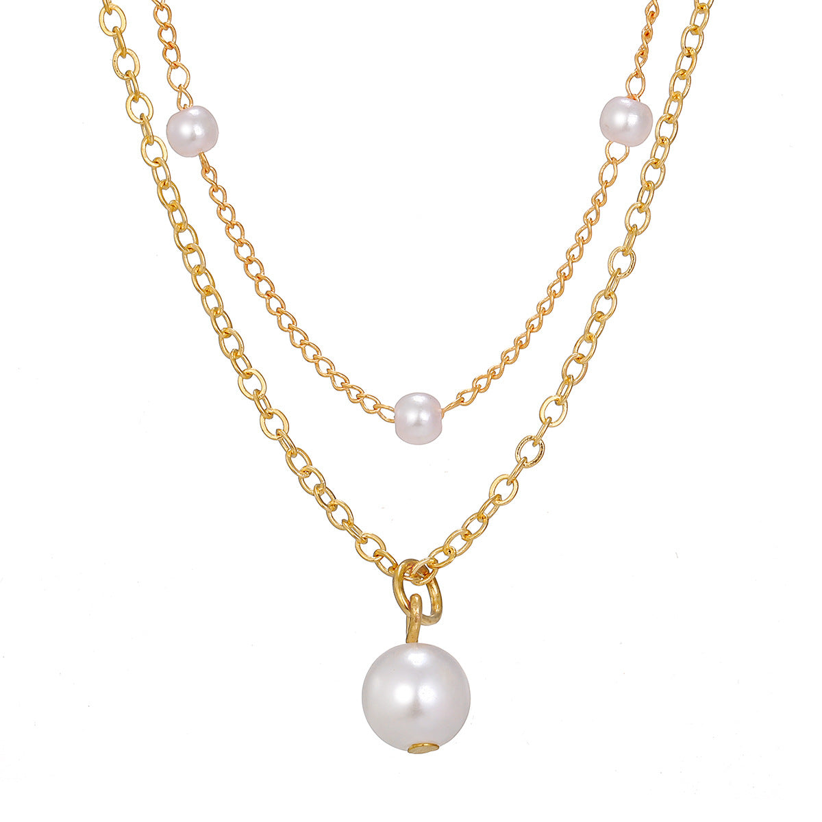 Fashion Jewelry Women's Pearl Tassel Pendant Double-layer Necklace Gold Pearl Necklace For Women