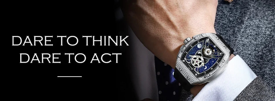 Men Mechanical Winding Watch Montre Homme 2024 New BRUBOSES 5ATM Water Resistant Luminous Tonneau Quartz Wristwatch WIth Diamond