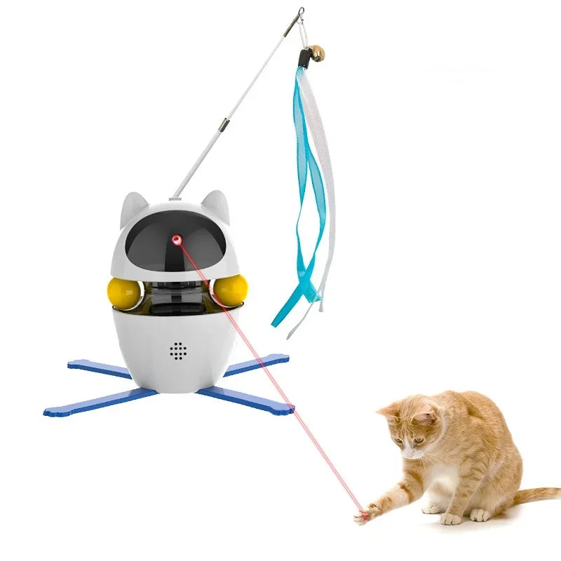 Pet Cat Teaser Toy Electric LED Laser Smart Interactive Automatic Feather Teasing Stick USB Charging Funny Robot Ball Wand New