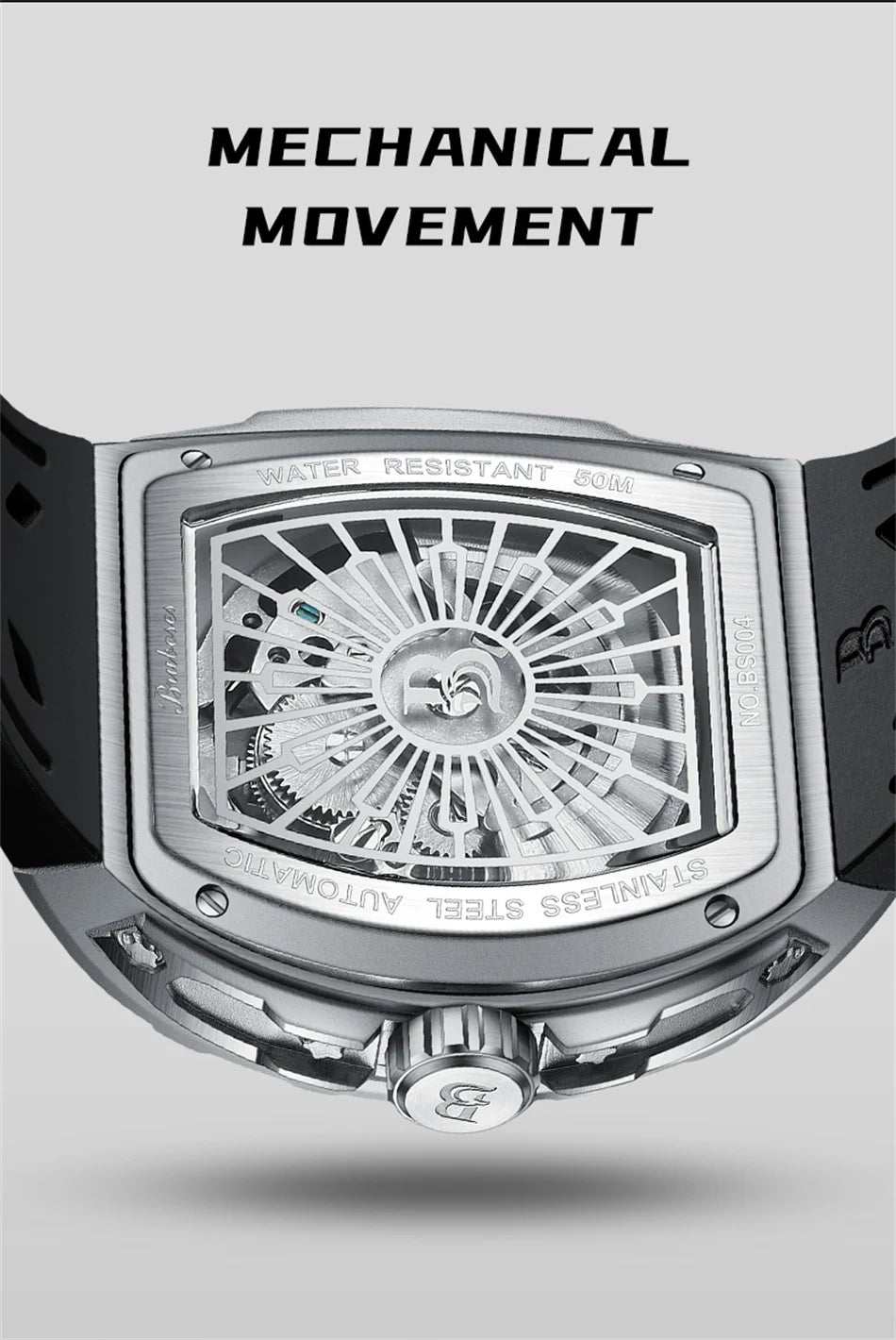 Men Mechanical Winding Watch Montre Homme 2024 New BRUBOSES 5ATM Water Resistant Luminous Tonneau Quartz Wristwatch WIth Diamond