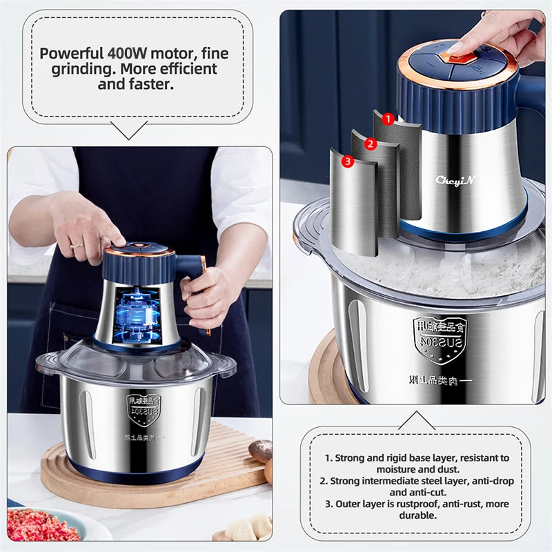 Electric Meat Grinder Household Stainless Steel 5L Mincer Crusher Food Processors Vegetable Chopper Kitchen Appliances