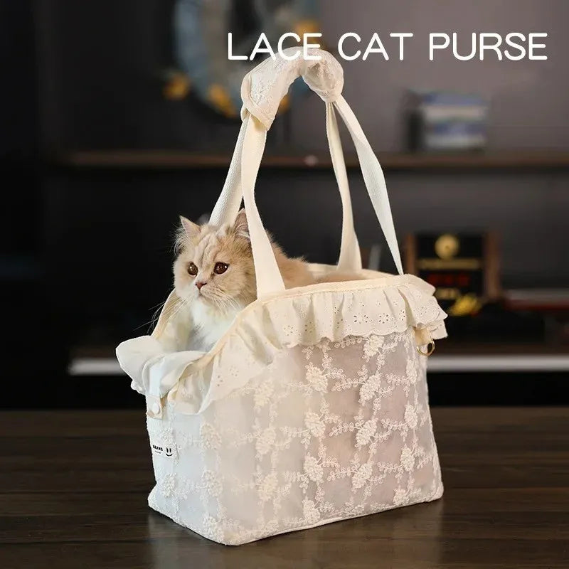 Cat Bag Portable Take-Out Portable Dog Bag Crossbody Pet Accessories Lace Mesh Breathable Cat Shoulder Bag