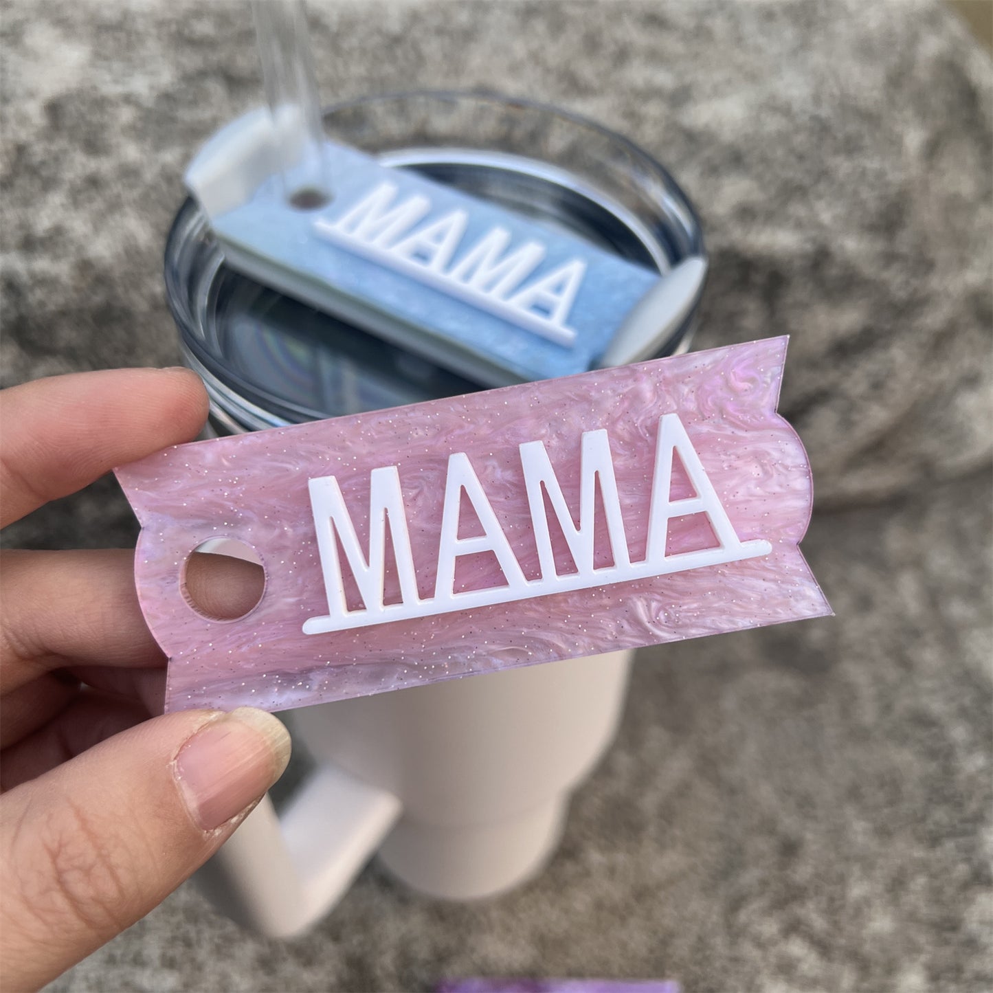 3D MAMA Acrylic Car Cup Cover Decorations