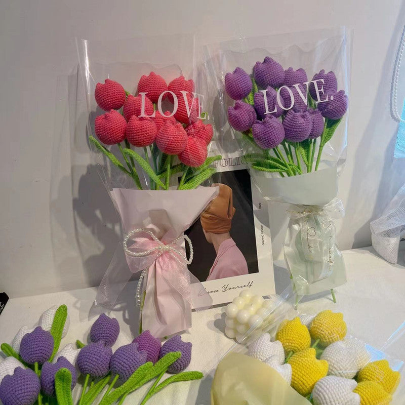 Hand-woven Wool Simulation Bouquet Tulip Creative Flower