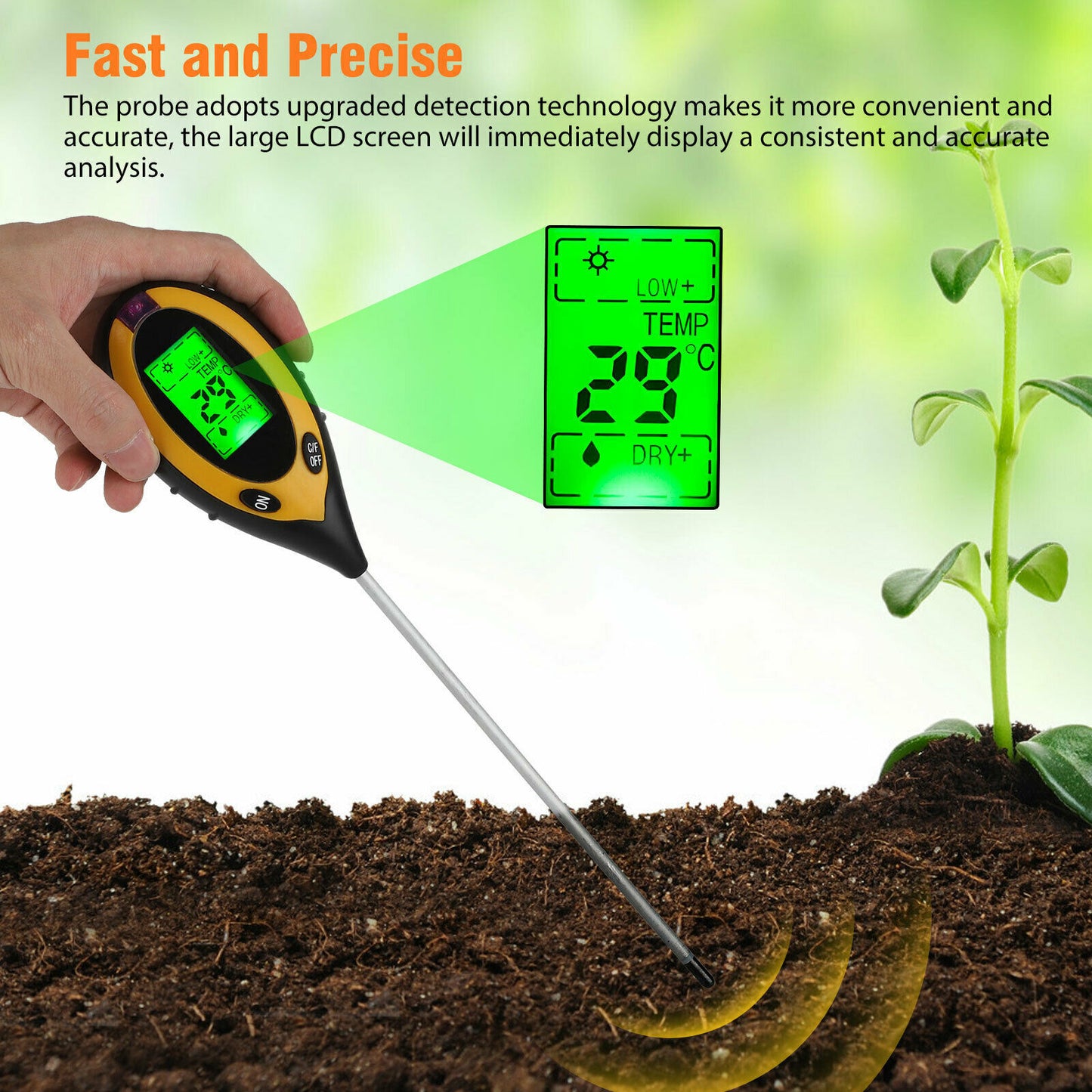 4 In 1 LCD Digital PH Tester Soil Water Light Temperature Test Meter US